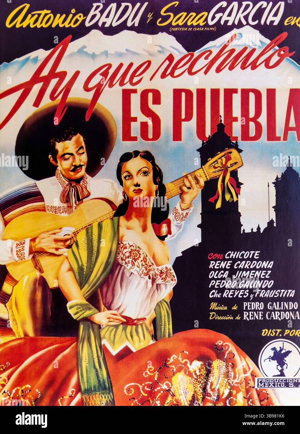 Teilbild des mexikanischen Vintage-Cine-Posters Ay Que Rechulo es Puebla Stockfoto
