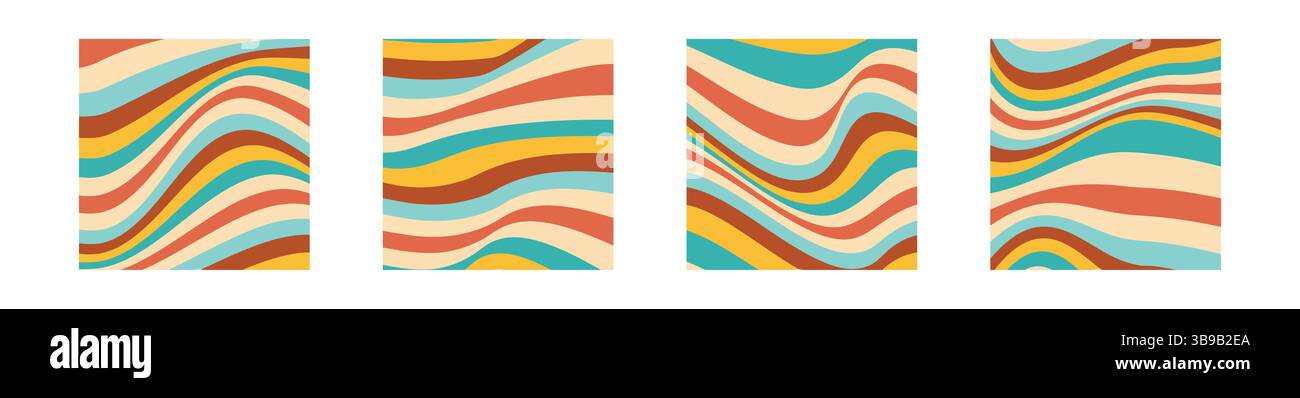 Cover-Set mit Farbwellen im Stil der 1960er Jahre 1070er Jahre. Vektor-Retro-gewellter Hintergrund Stock Vektor