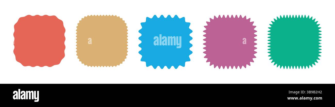 Gezackter Aufkleber oder Stempelsatz mit welligen Kanten und leerer Stelle Stock Vektor