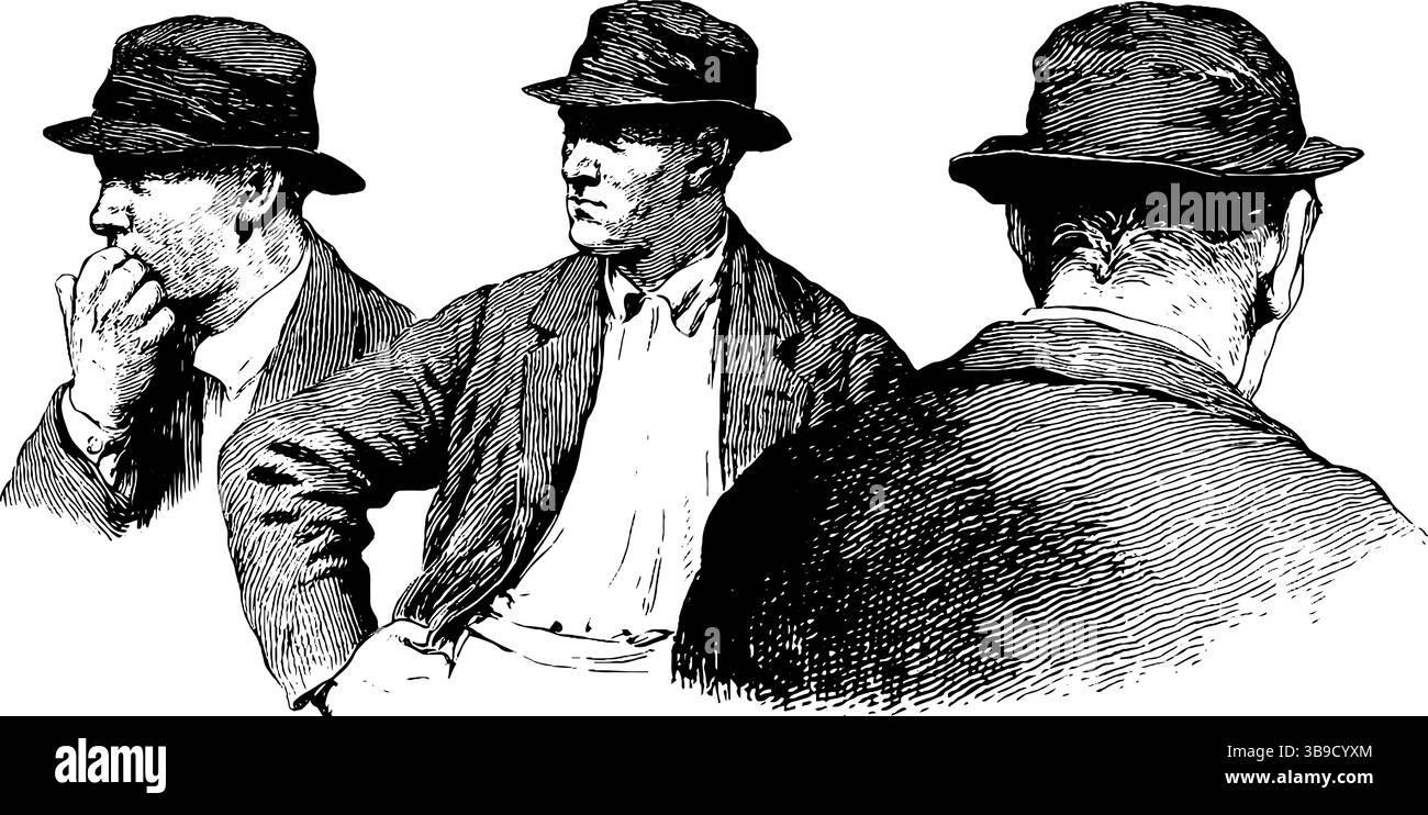 Vintage-gravierte Illustrationen des Gerichtsdieners in verschiedenen Posen für historische Kunst und Design. Stock Vektor