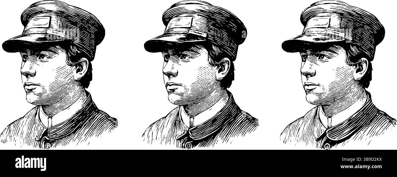 Vintage-Postmann-Gravur-Illustrationen für klassische Designkonzepte und Postgeschichte. Stock Vektor