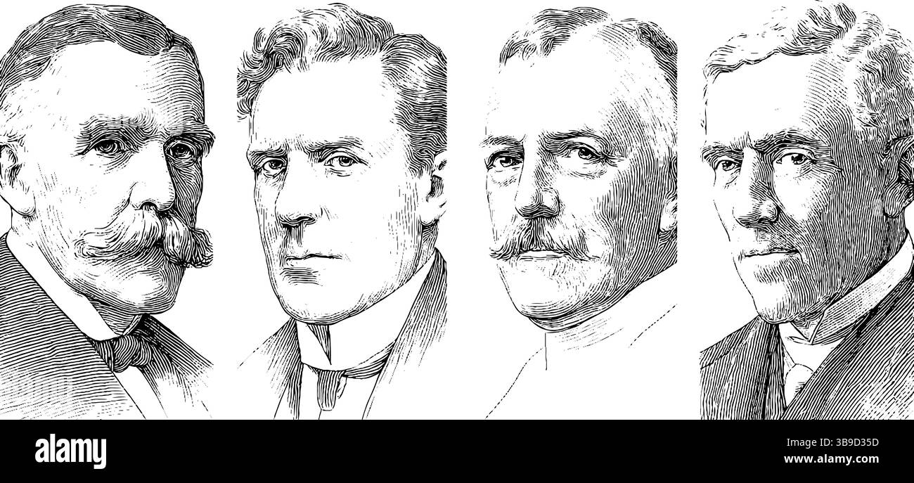 Historische Porträts von Bürgermeistern in graviertem Stil für Design und Dekoration. Stock Vektor