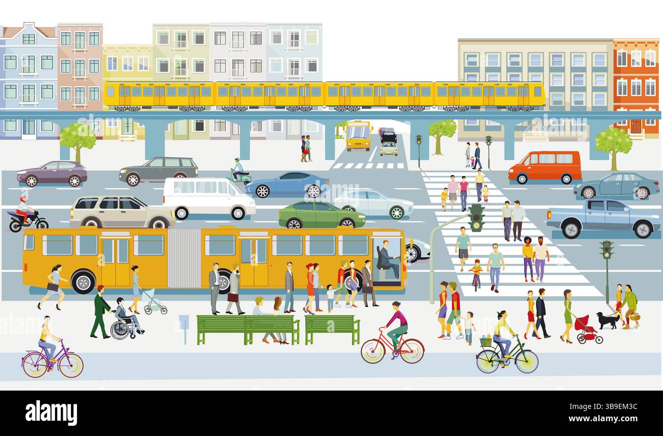 Straßenverkehr in einer Großstadt, Illustration Stockfoto