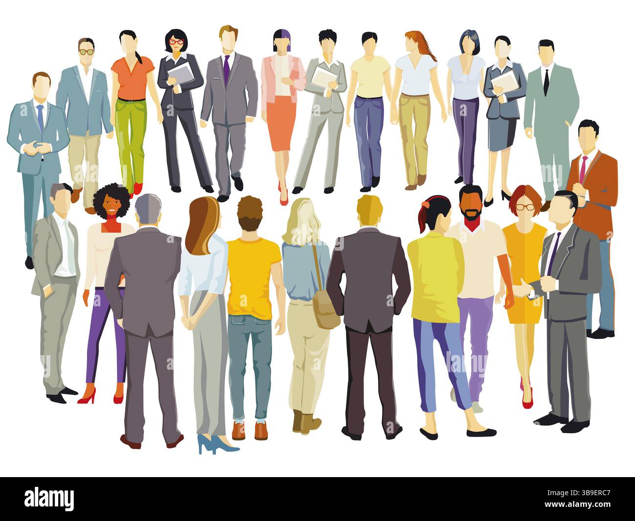 Eine große Gruppe von Menschen zusammen, isoliert auf weißem Hintergrund. Abbildung Stockfoto