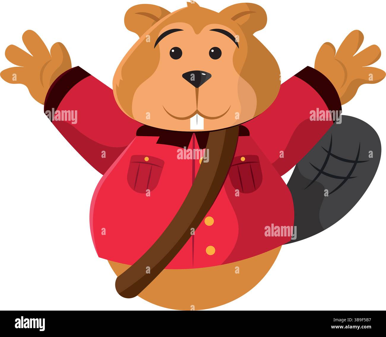 Glücklicher Biber im roten Mantel Vektor-Illustration Stock Vektor