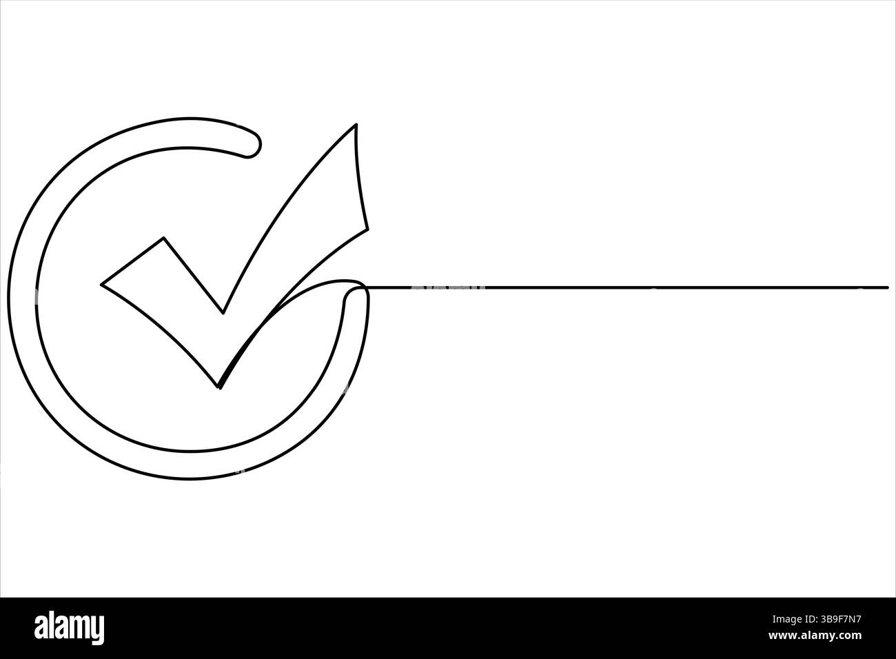 Durchgehende einzeilige Zeichnung des linearen Symbols für Häkchen, Vektordarstellung Stock Vektor