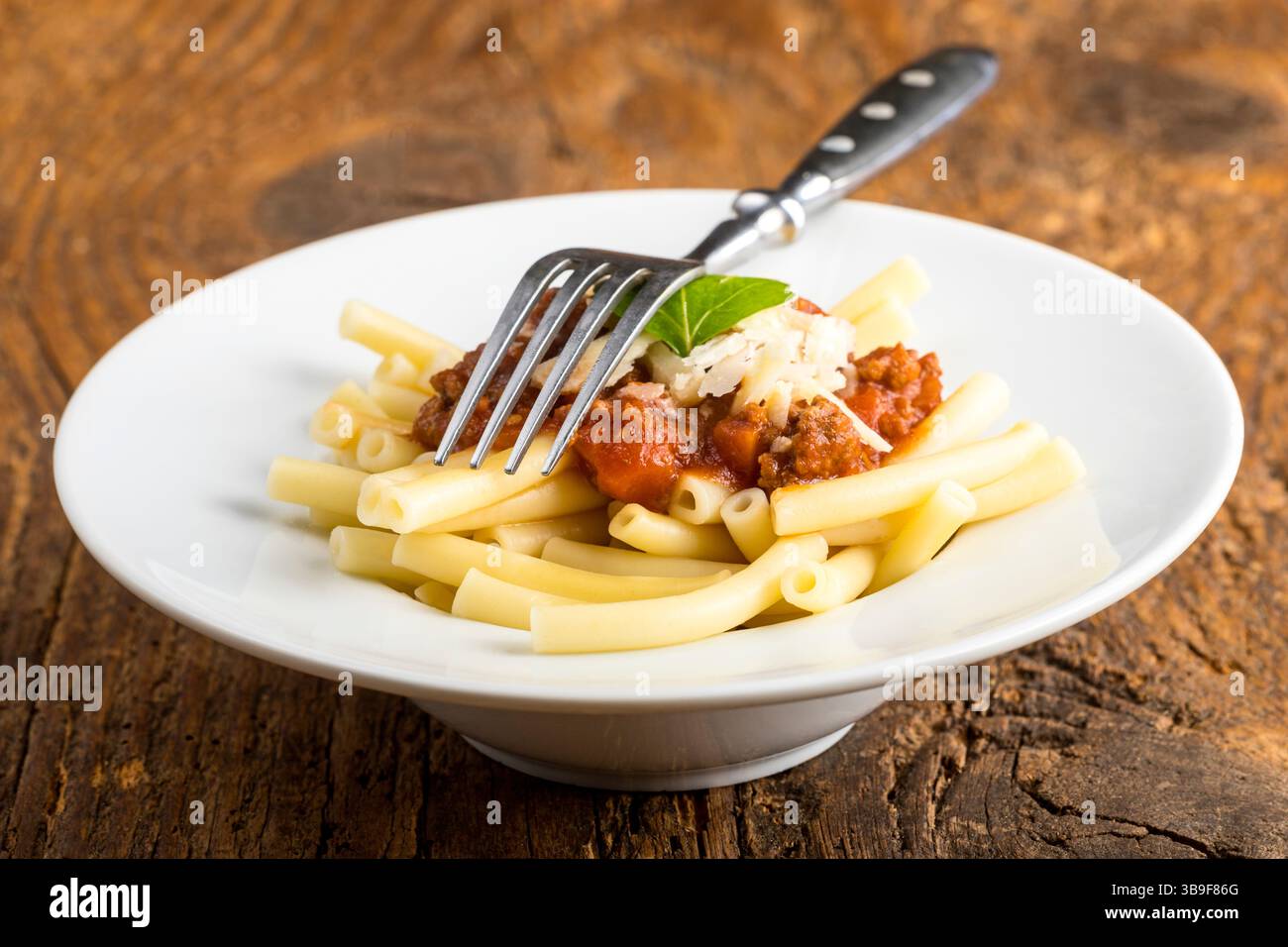 Maccheroni-Pasta mit Bolognaise-Sauce Stockfoto