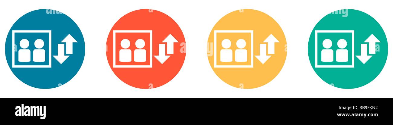 Symbole in blau rot orange und grün zeigen Lift mit 2 Personen Stockfoto