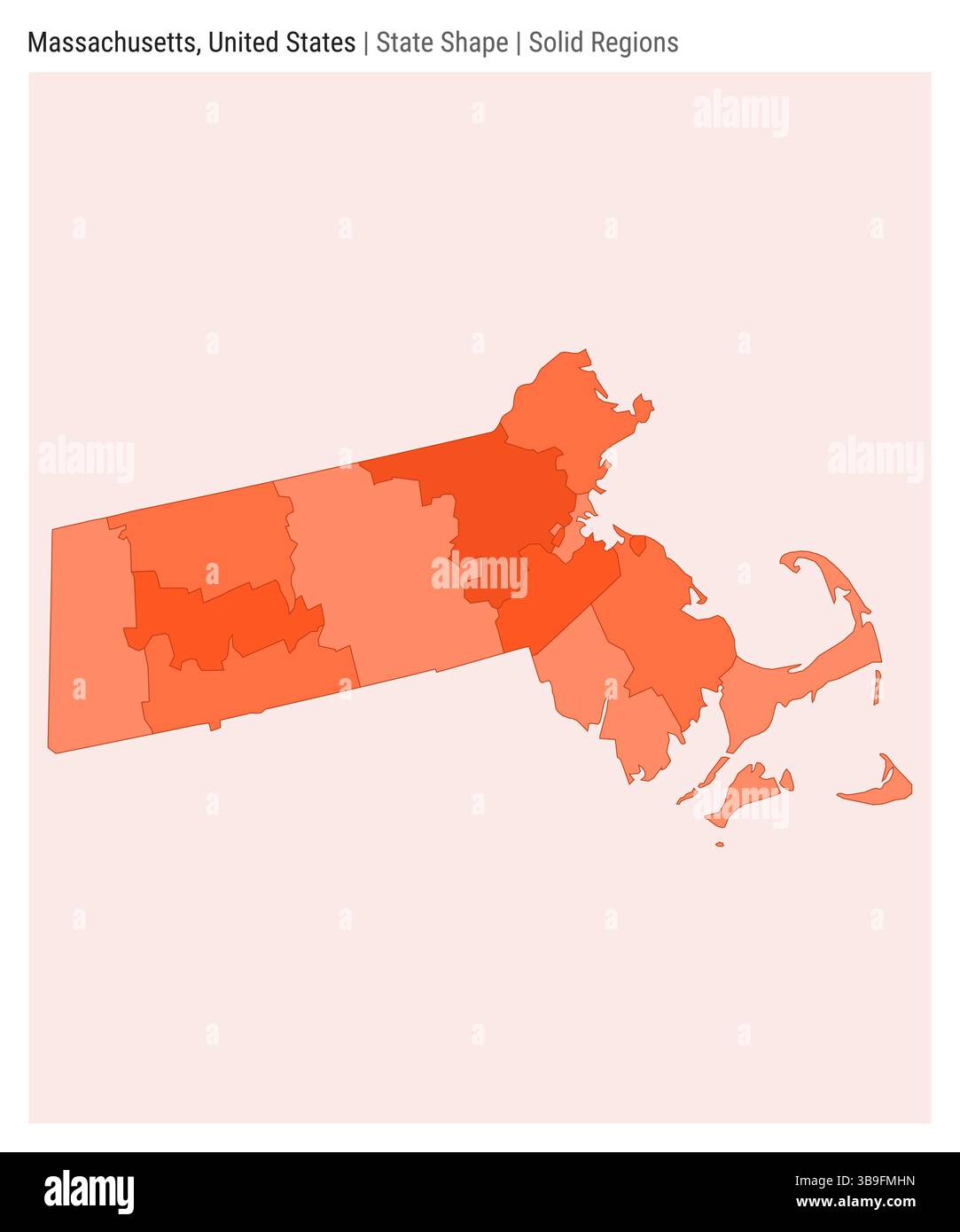 Massachusetts, Usa. Einfache Vektordarstellung. Statusform. Stil für Volumenkörperbereiche. Grenze von Massachusetts. Vektorabbildung. Stock Vektor