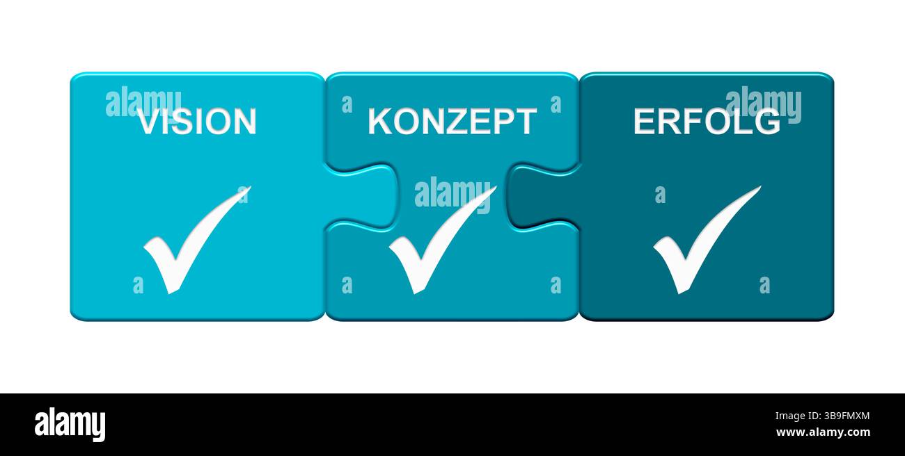 3 Puzzle-Schaltflächen zeigen den Erfolg des Vision-Konzepts an Stockfoto