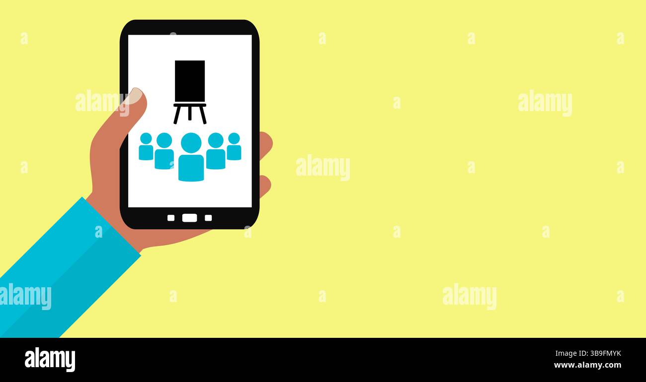 Handheld-Smartphone: Digitale Bildung, Webinar oder virtuelles Klassenzimmer – Person of Color Stockfoto