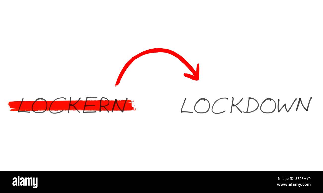 Text mit Pfeil: Lose und Lockdown Stockfoto