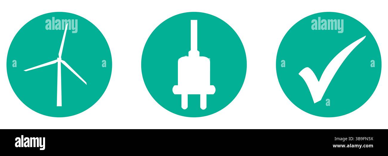 Symbole in Orange, Rot und Grün zeigen grünen Strom aus Windenergie an Stockfoto