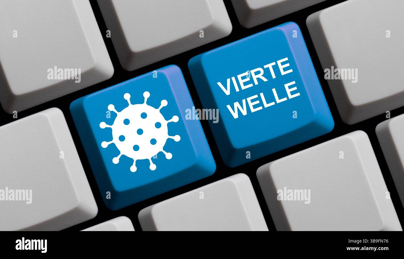 Vierte Coronavirus-Welle: COVID-19-Symbol auf der Tastatur Stockfoto