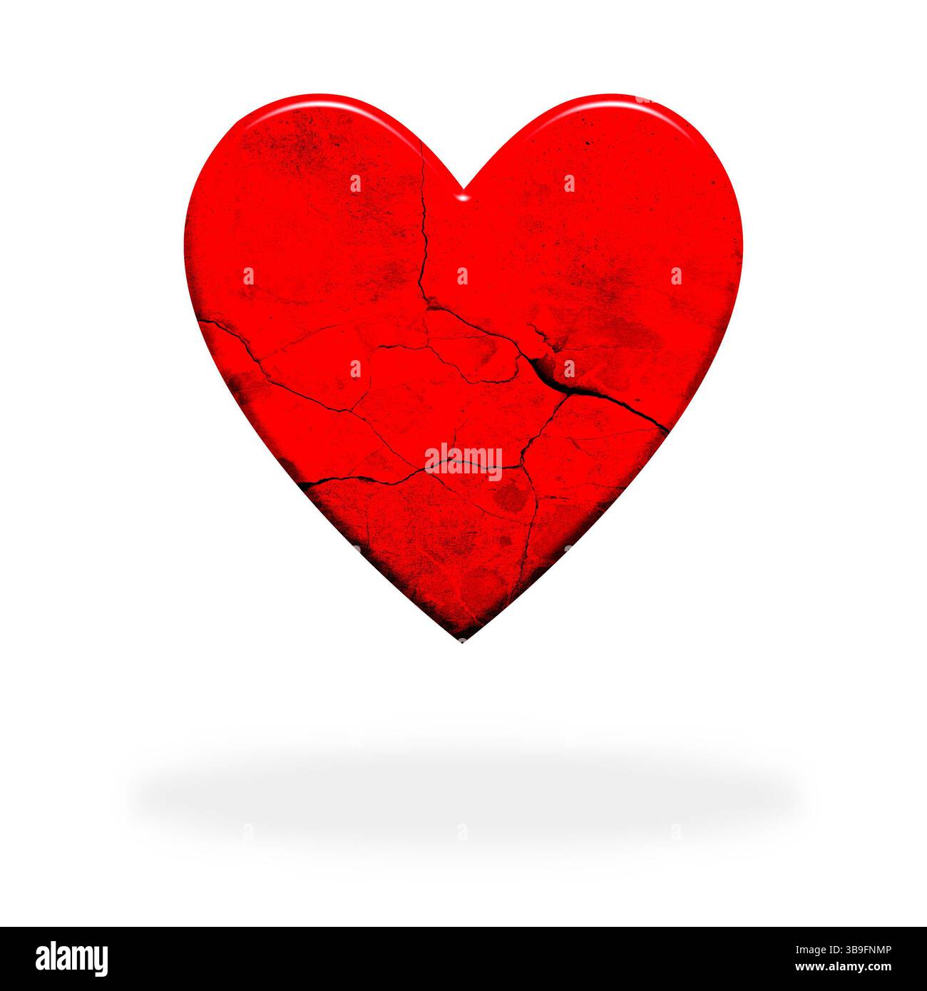 Gebrochenes rotes Herz als Zeichen von Herzbruch oder Liebeskummer Stockfoto