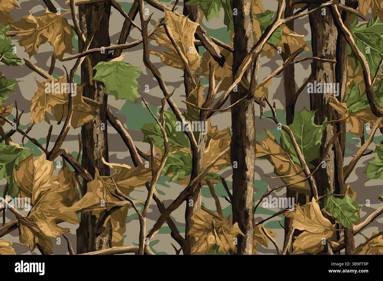 Vektor echte Baumjagd Camouflage nahtlose Muster Textur. CAMO-Muster, nahtloses Jagdmuster. Jagdcamo. Vektortarnung Stock Vektor