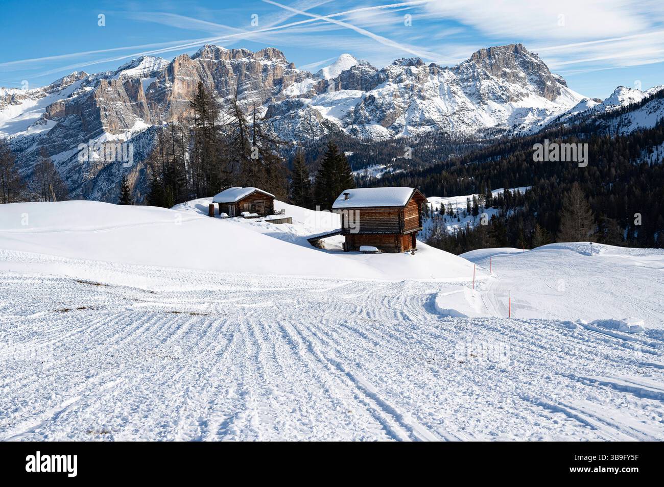 Im Skigebiet Alta Badia Stockfoto