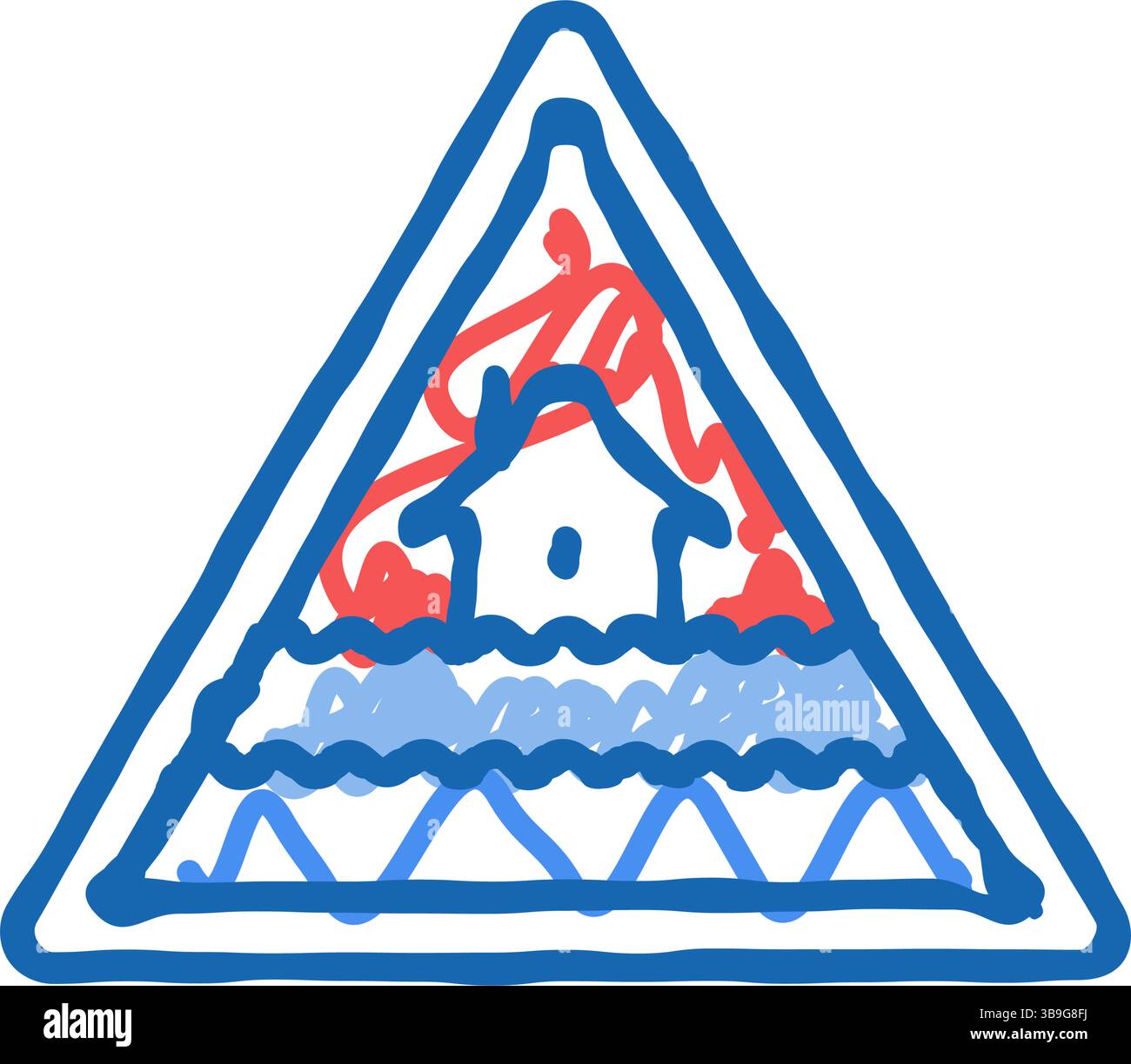 Warnsymbol für Notfall-Hochwasser-Warnsymbol Kritzelillustration Stock Vektor