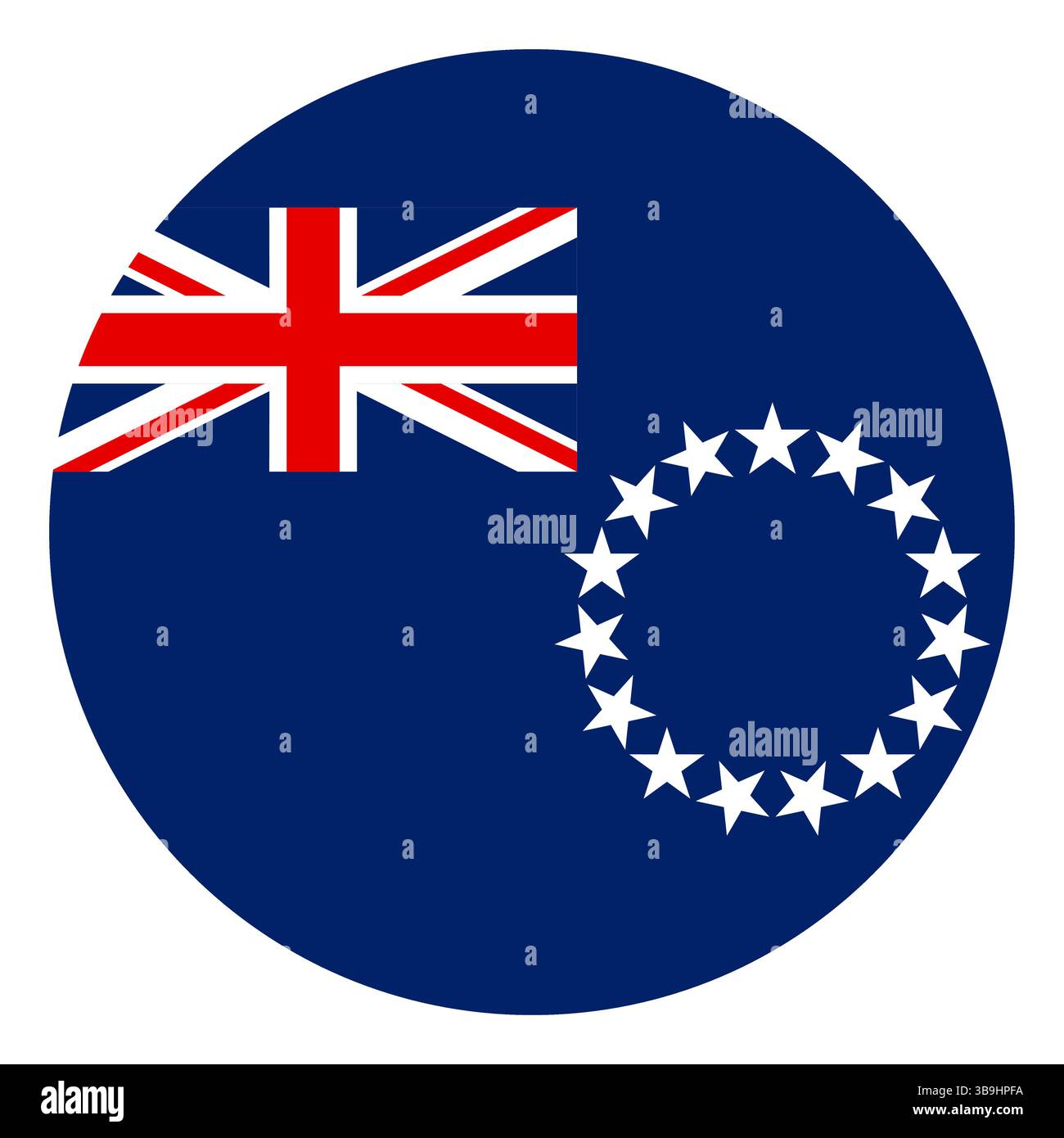 Flagge der Cookinseln. Cook Islands Circle Flag Logo Symbol Computer Vektor Illustration Design. Stock Vektor