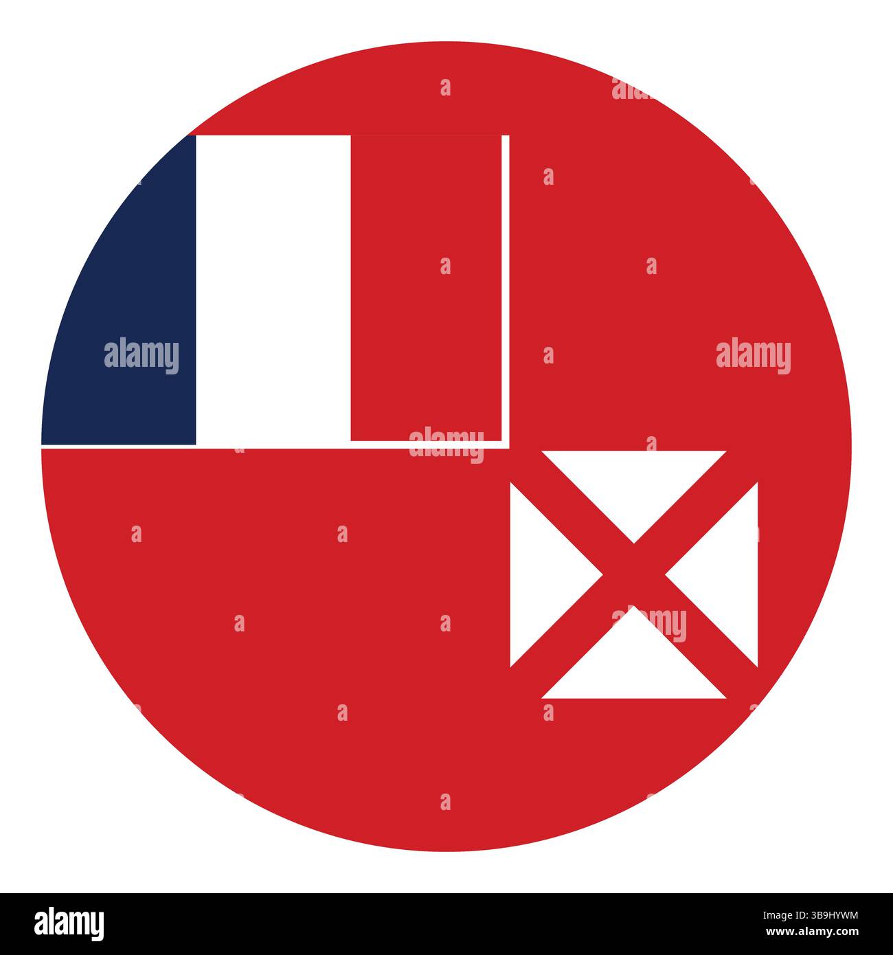 Flagge von Wallis und Futuna. Wallis und Futuna Kreisflagge Logo Symbol Computer Vektor Illustration Design. Stock Vektor