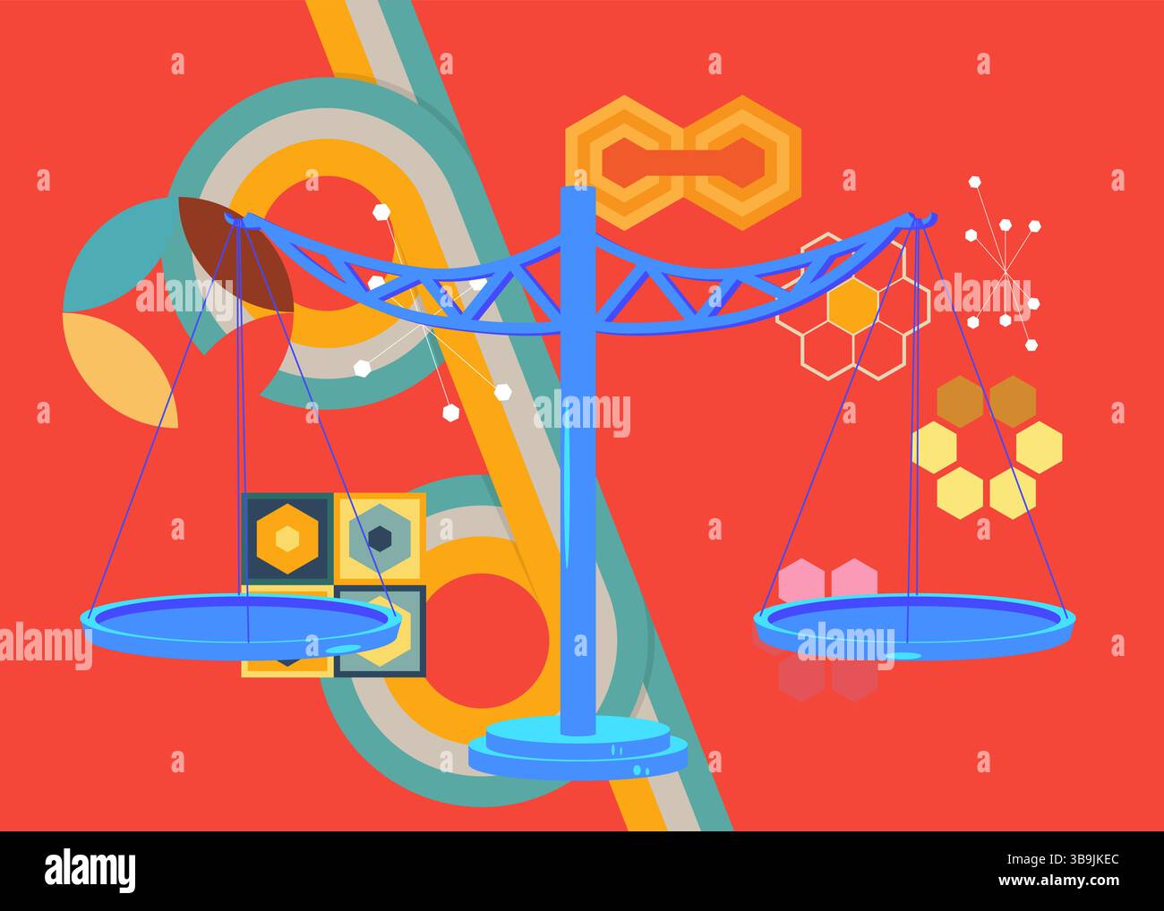 Retro 70s Hintergrund mit Skala. Groovy Balance 1970s Kunstvorlage. Minimalistisches Poster im Vintage-Design. Altmodische Farbvorlagen. Stock Vektor