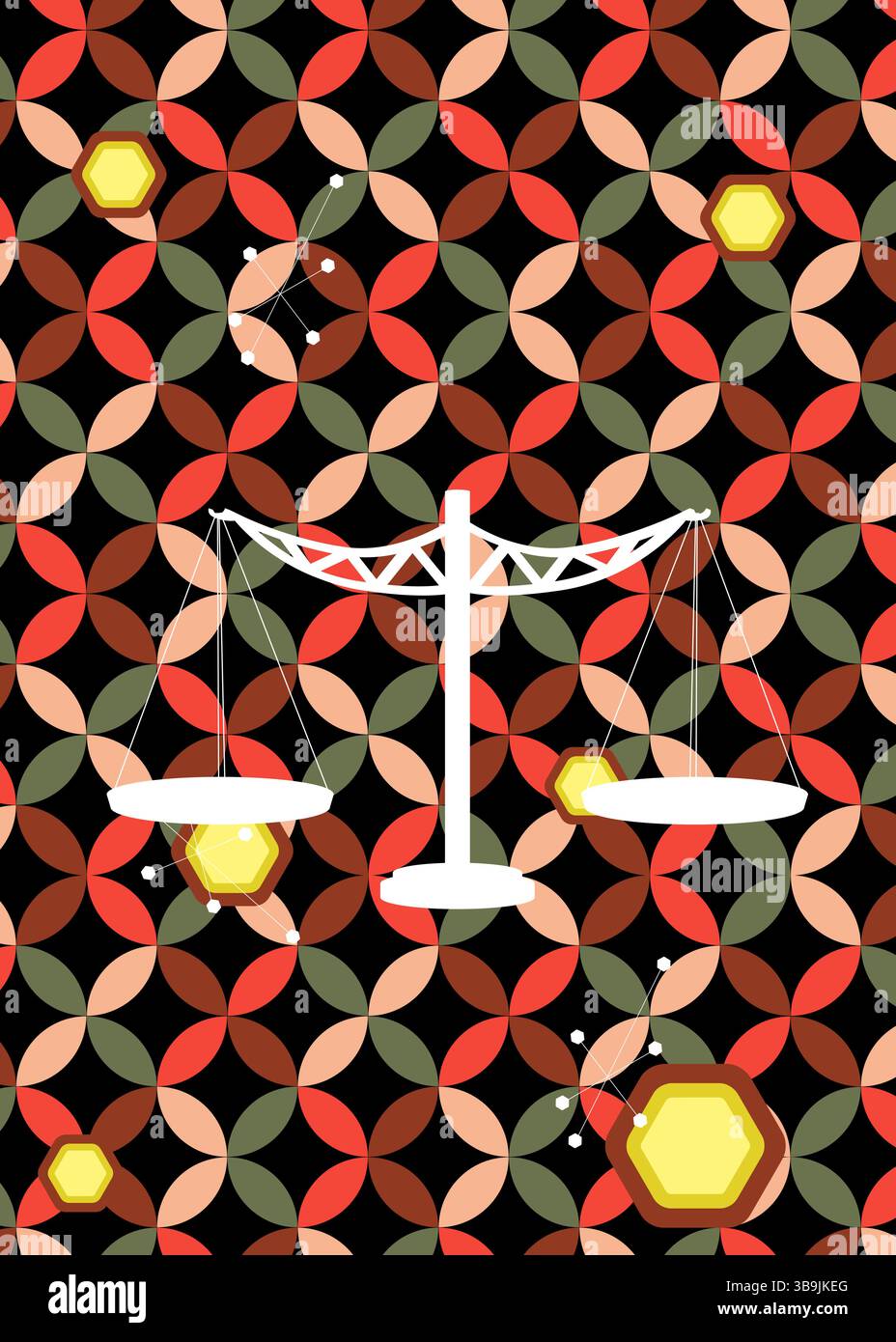 Retro 70s Hintergrund mit Skala. Groovy Balance 1970s Kunstvorlage. Minimalistisches Poster im Vintage-Design. Altmodische Farbvorlagen. Stock Vektor