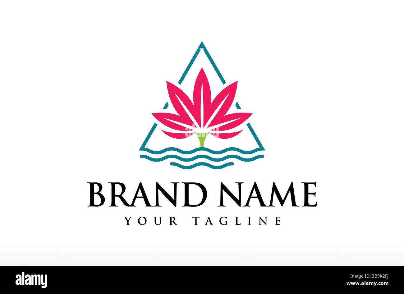 Tulpenblume in einem Dreieck Logo Design, florales Logo, Wellness-Logo, Spa Ästhetik Logo, Dreiecksform mit Meereswelle Wasserfluss, Tulpenbaum Vektor Stock Vektor