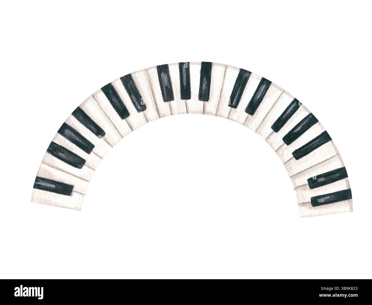 Abstrakte handgemalte geschwungene Klaviertastatur mit fließenden, organischen Linien Aquarellillustration isolierter Hintergrund. Elegante Interpretation des Bogens Stockfoto