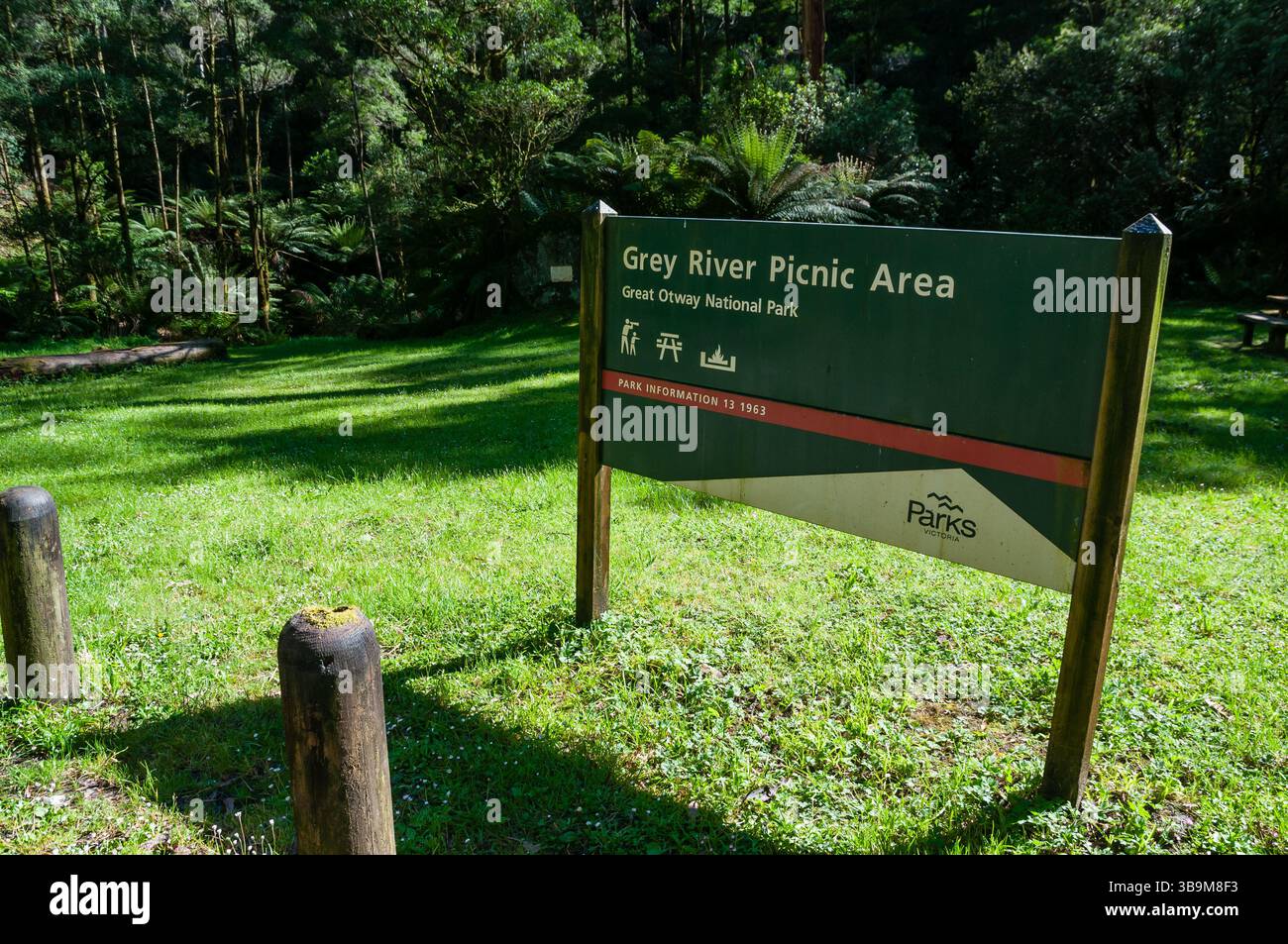 Wegweiser zum Picknickbereich Grey River, Australien Stockfoto