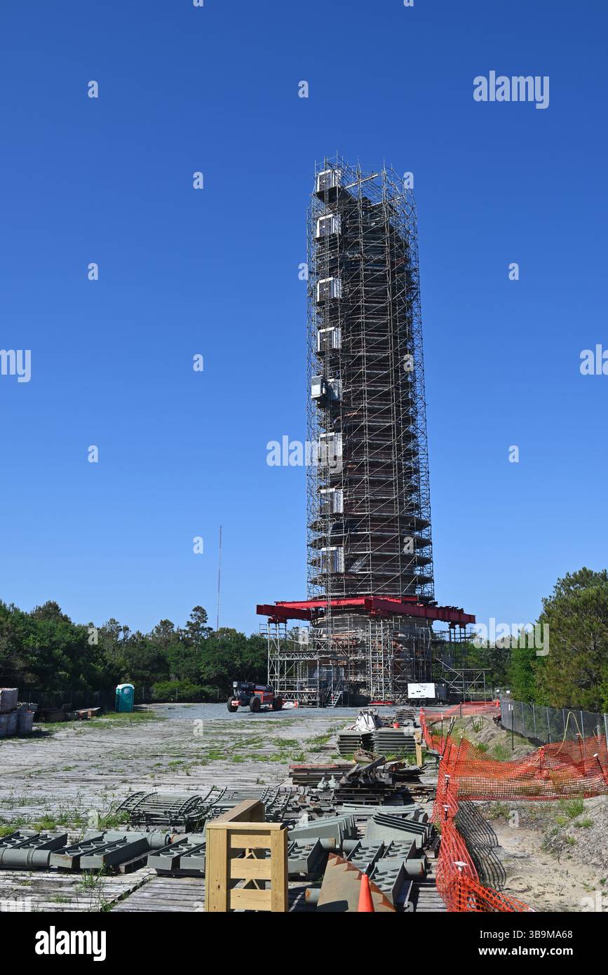 Die Baustelle während der Renovierung des Cape Hatteras Lighthouse in Buxton, North Carolina Stockfoto