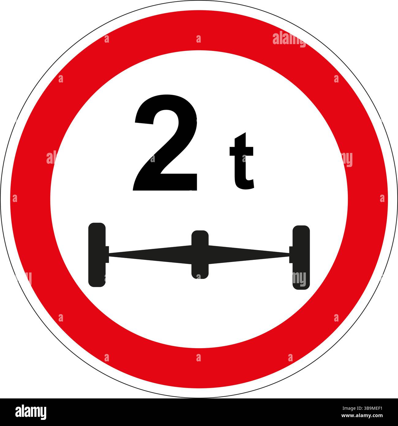 Französisches Verkehrsschild: Zugang für Fahrzeuge über zwei Tonnen pro Achse verboten Stockfoto