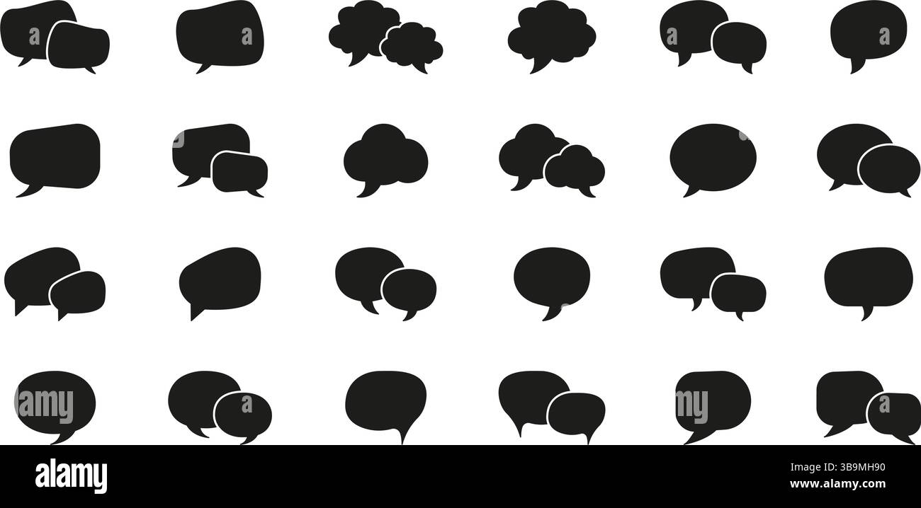 Symbol Für Sprechblase-Comic-Set. Wolken- und Sprechblasen Silhouette Icons Collection. Symbol für die Glyphe der Dialogwolken. Abbildung Des Isolierten Vektors Stock Vektor