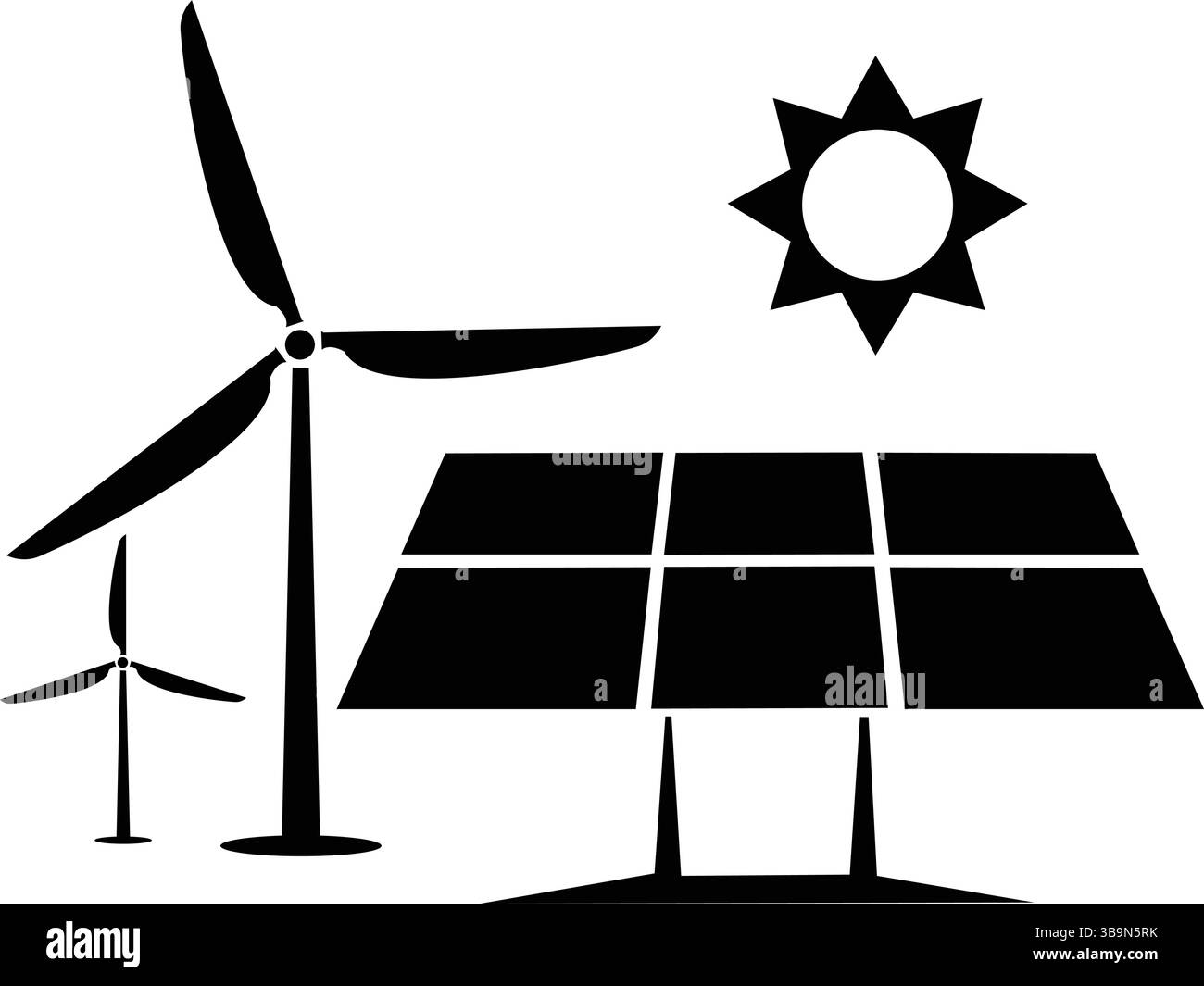 Symbol für Solarenergie, Windkraftvektor. Gefülltes flaches Schild für mobiles Konzept und Webdesign. Glyphe-Symbol für Sonnenkollektor und Windkraftanlage. Erneuerbare Energien Stock Vektor