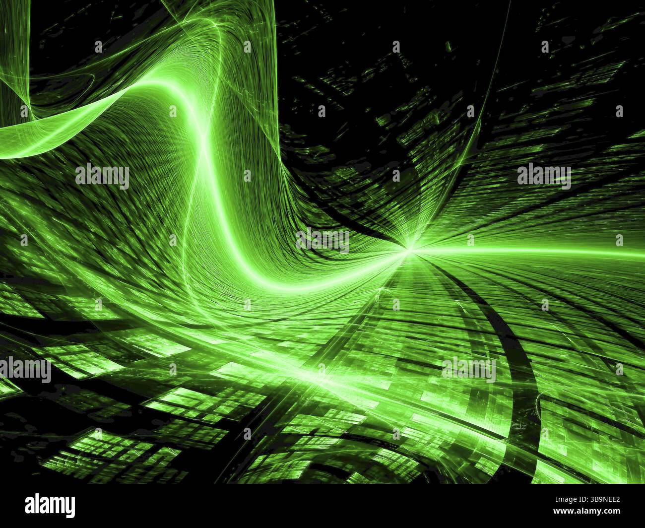 Tech Fractal-hintergrund-Wave und Grid. Abstrakte computer-generierten Bildes. Technologie, Science Fiction oder virtuelle Realität Kulisse. Für Abdeckungen, post Stockfoto