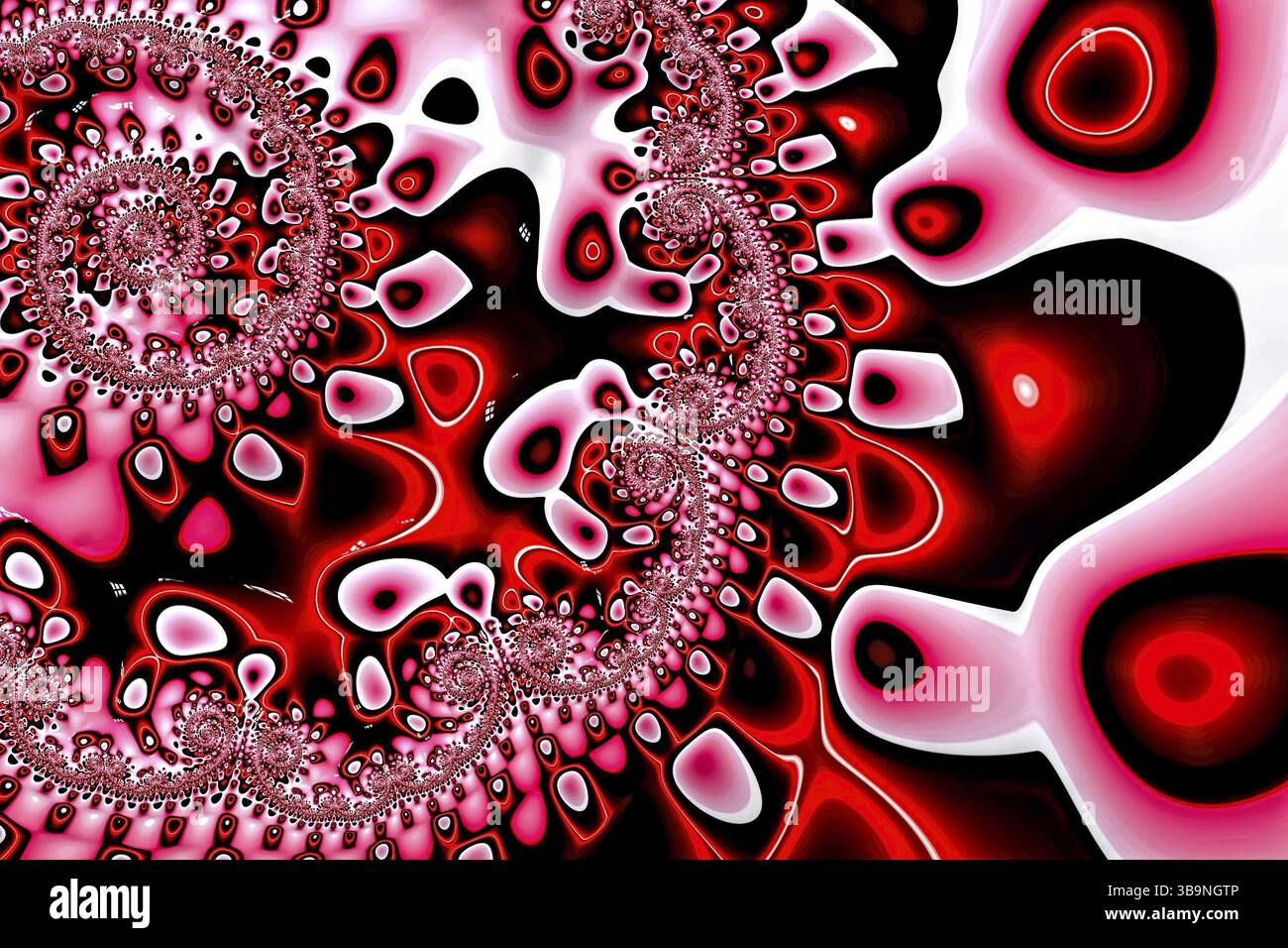Heller fraktaler Hintergrund - abstraktes computergeneriertes Bild. Digitale Kunst: Spiralförmige und verdrehte, geschwungene Formen, die geometrische ethnische Ornamente bilden. Stockfoto