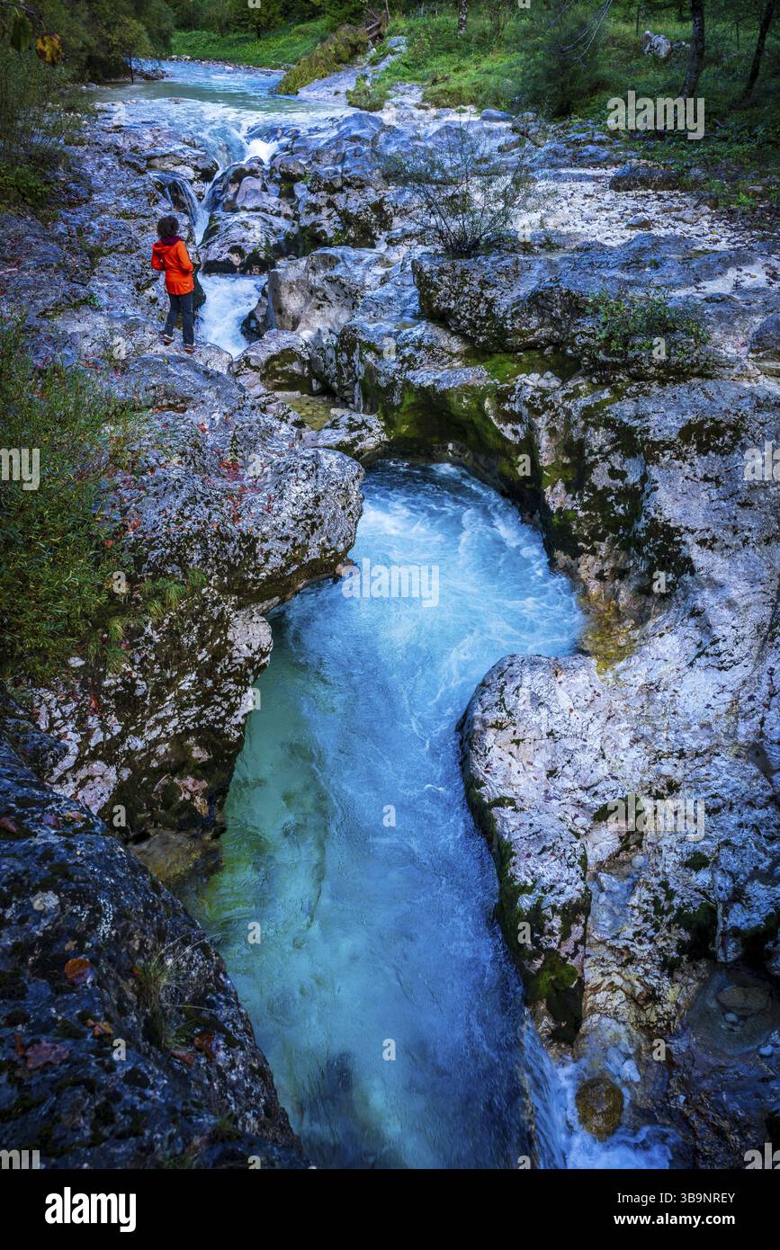 Soda River Valley. Bovec, Julianische Alpen. Slowenien, Mitteleuropa Stockfoto