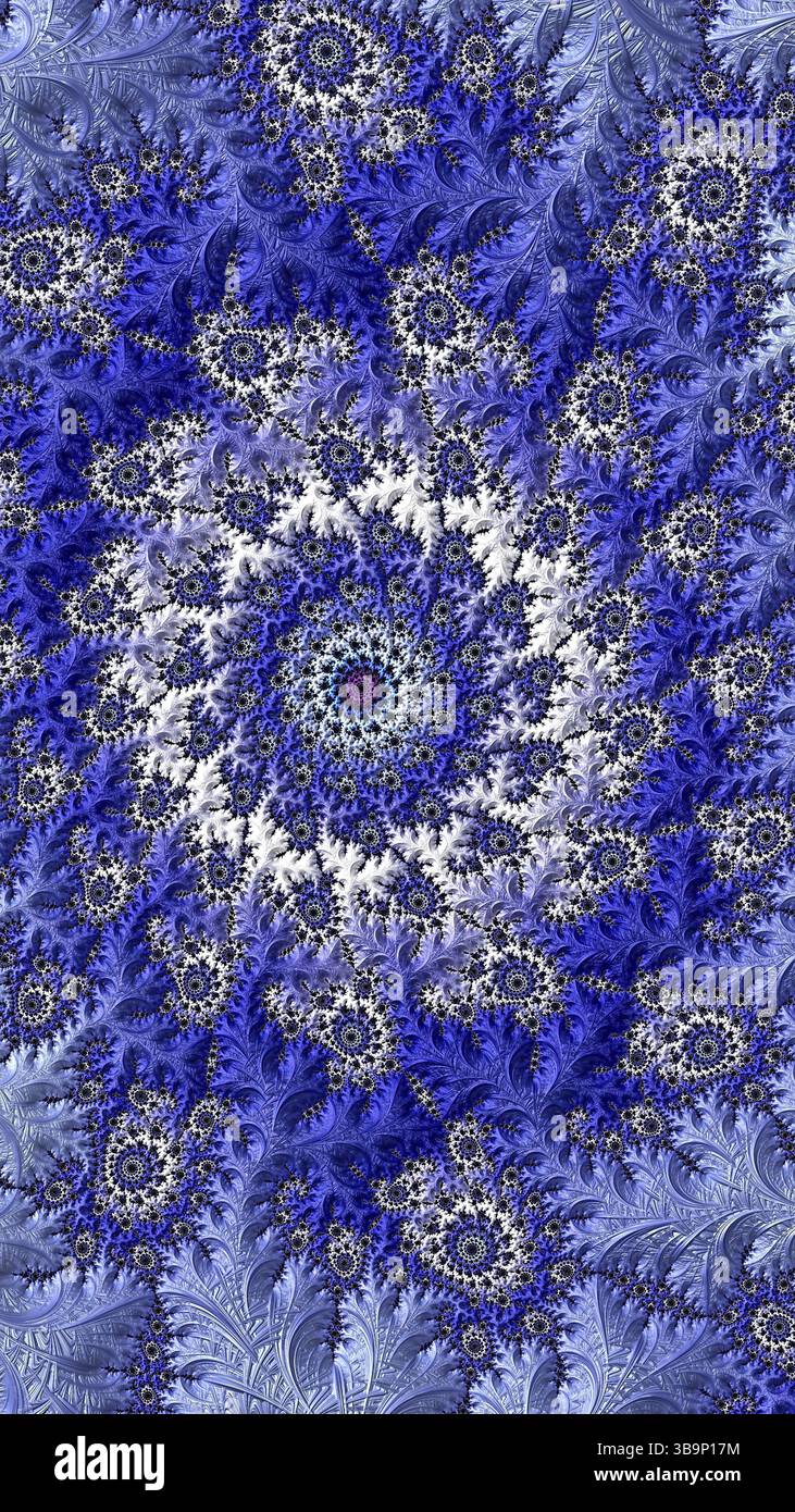 Abstrakter fraktaler Hintergrund – digital generiertes Bild. Digitale Kunst: Muster von sich wiederholenden Helices in verschiedenen Größen und Formen, ähnlich dem Leave Stockfoto