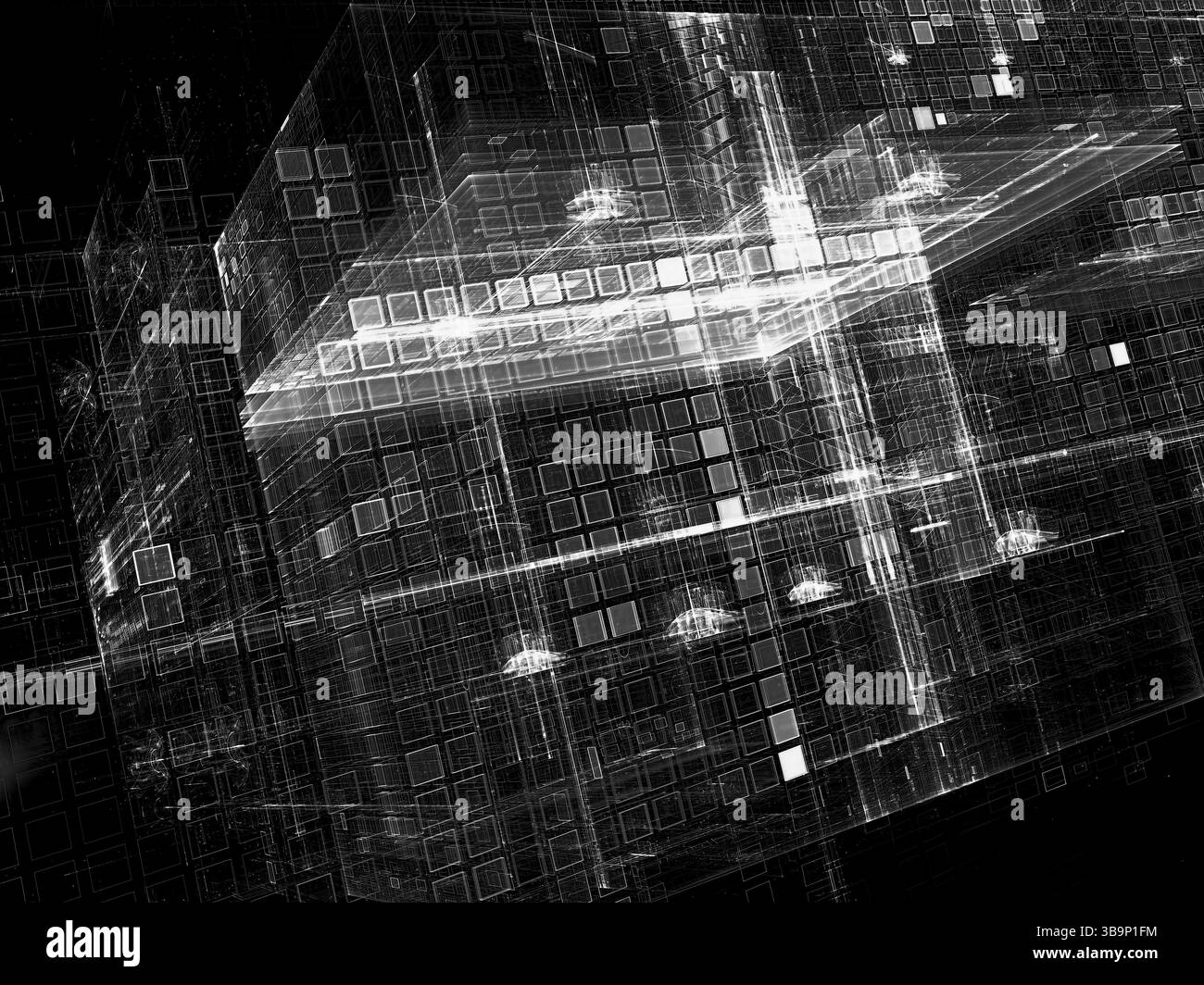 Futuristische Cubes - abstraktes, computergeneriertes Bild. Fraktale Kunst: Sureale Struktur von Cubes. Für Webdesign, Poster, Cover Stockfoto
