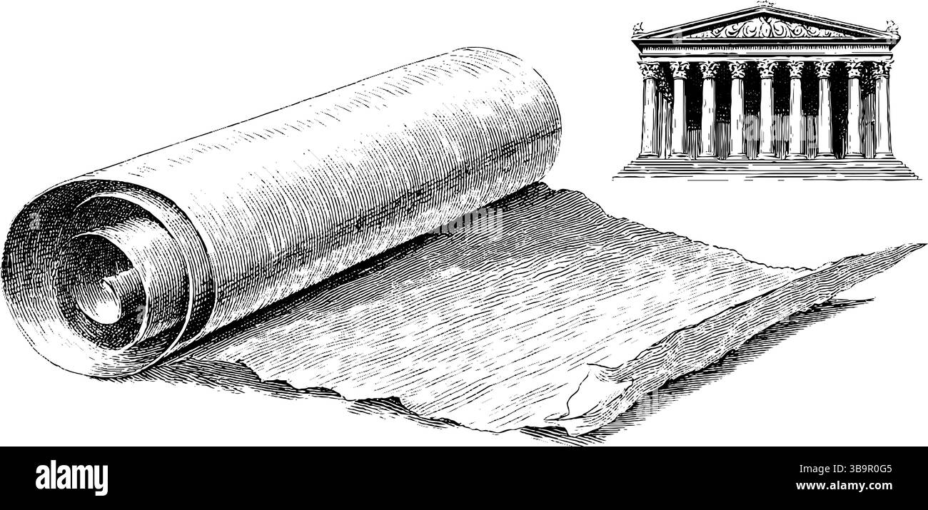 Vintage-gravierte Illustrationen des antiken Forums und architektonischen Säulendesigns. Stock Vektor