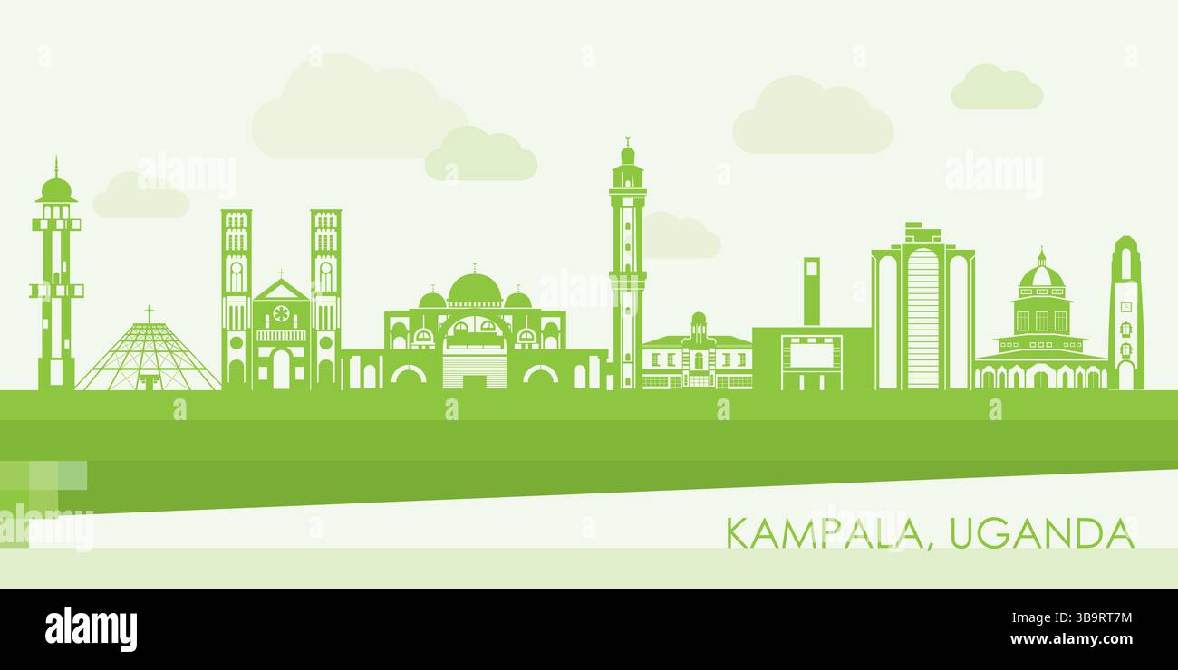 Grüne Skyline Panorama der Stadt Kampala, Uganda - Vektor-Illustration Stock Vektor