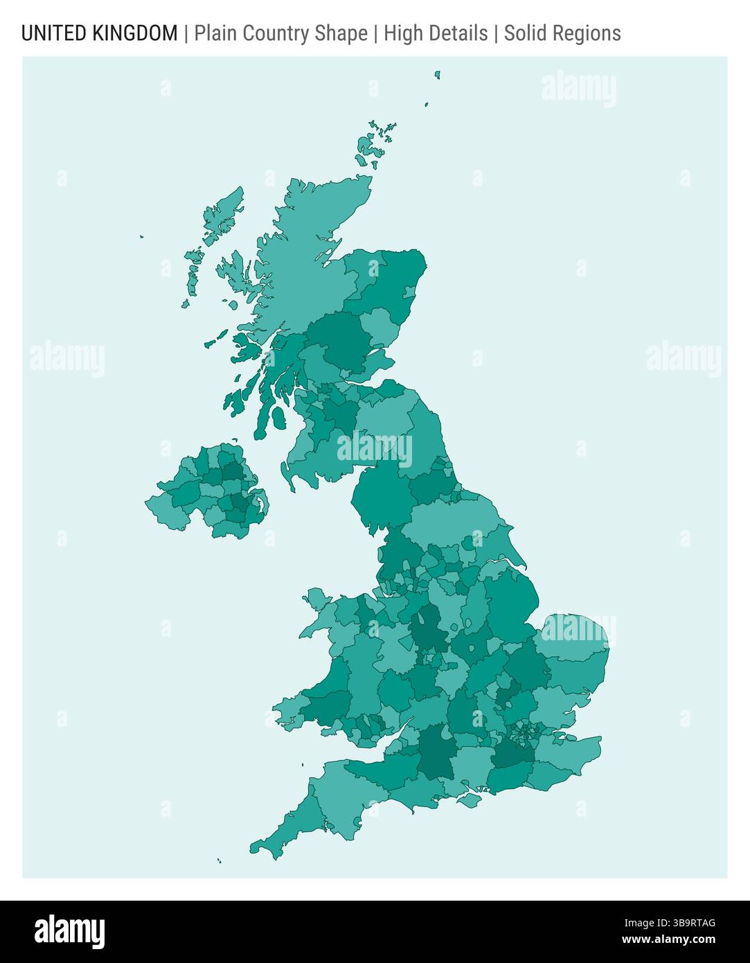 Einfache Länderkarte für Großbritannien. Hohe Details. Stil für Volumenkörperbereiche. Form des Vereinigten Königreichs. Vektorabbildung. Stock Vektor