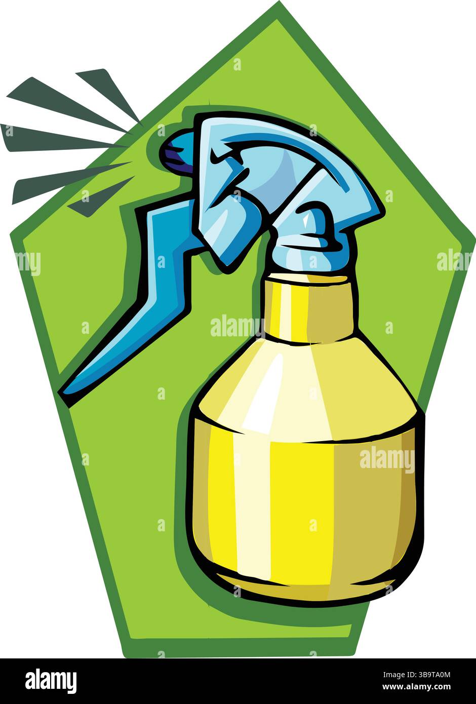 Eine abstrakte Vektor-Illustration zeigt einen Flaschenbehälter, der Pestizid-Insektizid im Cartoon-Stil sprüht Stock Vektor