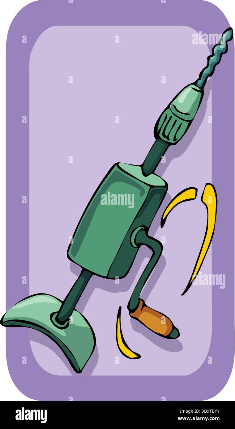 Eine abstrakte Vektor-Illustration zeigt ein Handbohrwerkzeug im Cartoon-Stil Stock Vektor