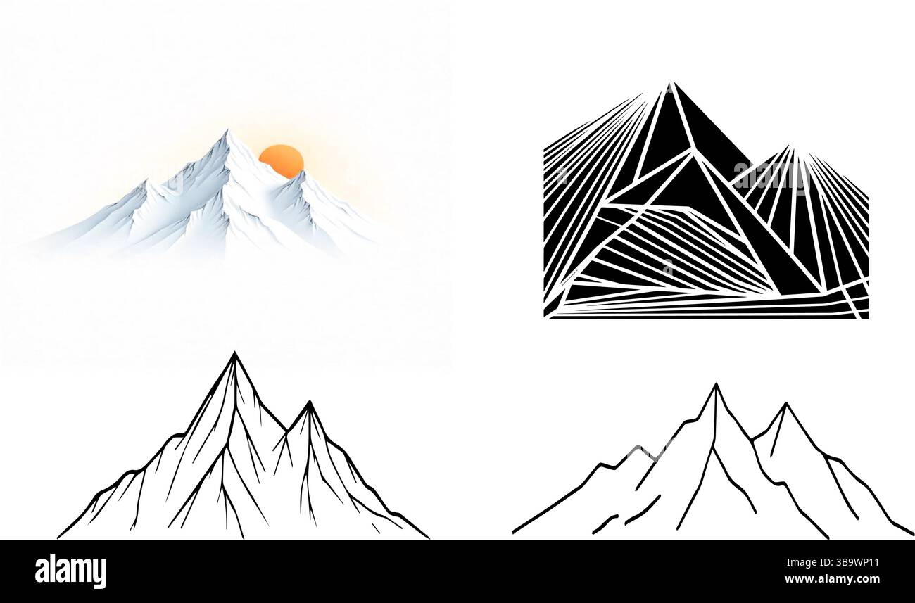 Mountain Line Art Vector Graphics Set mit Bergillustrationen Stock Vektor