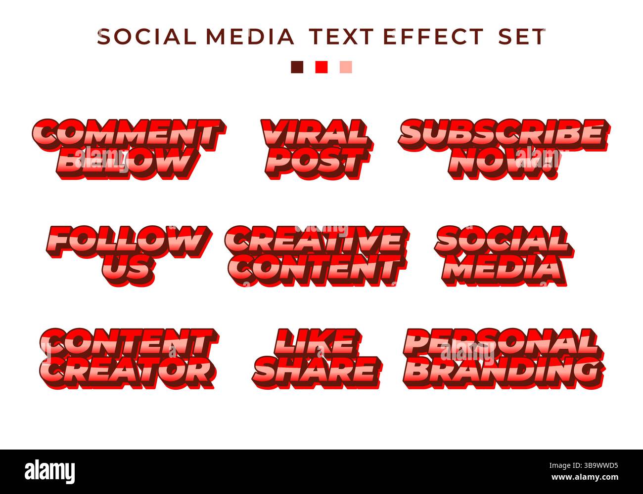 Kräftige Rottöne mit modernem 3D-Text, ideal für Inhalte und Grafiken in sozialen Medien Stock Vektor