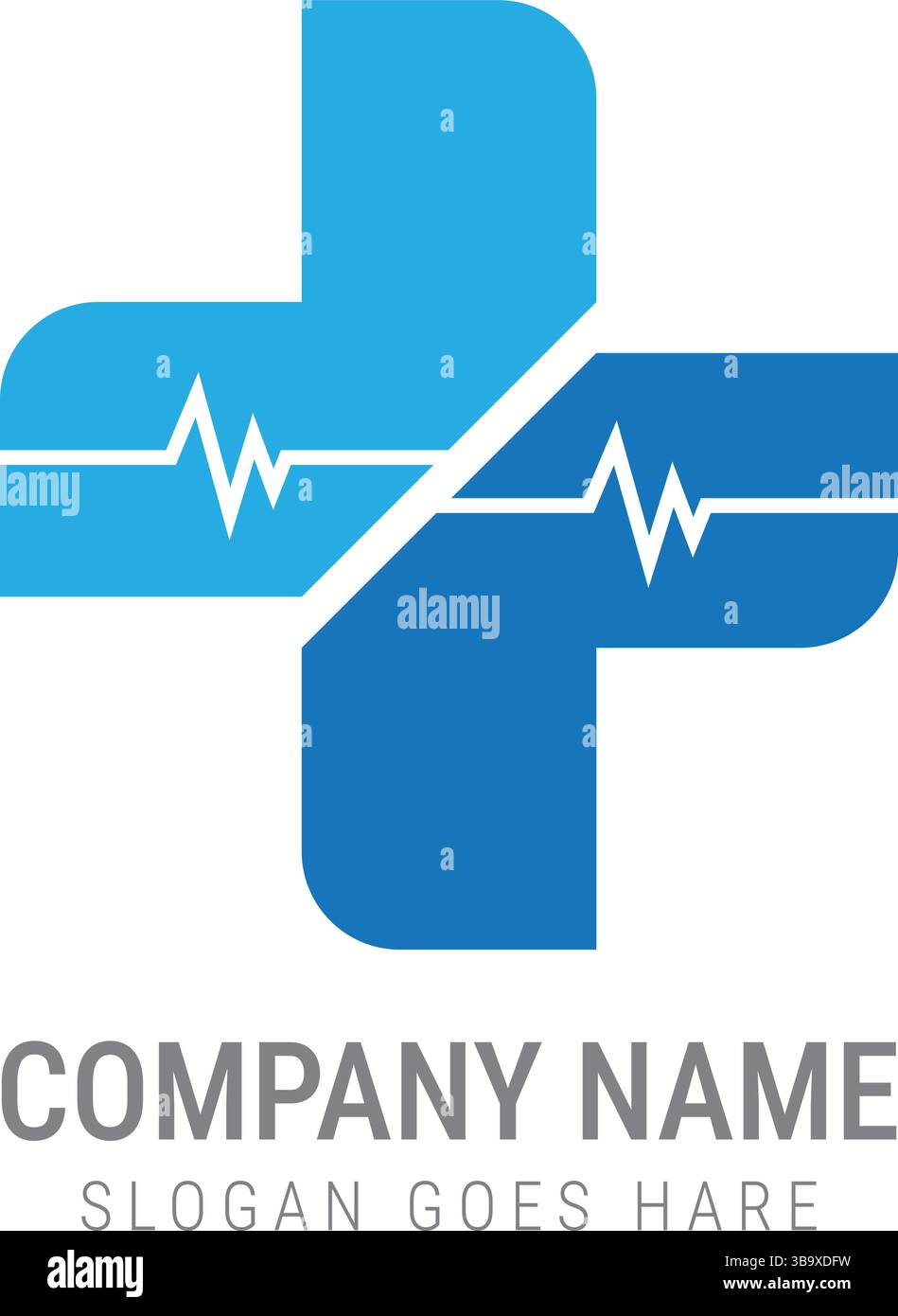 Abstraktes blaues medizinisches Kreuz-Logo mit Heartbeat-Liniendesign für das Branding-Symbol des Unternehmens im Gesundheitswesen, in der Klinik, im Krankenhaus oder im Notfall Stock Vektor