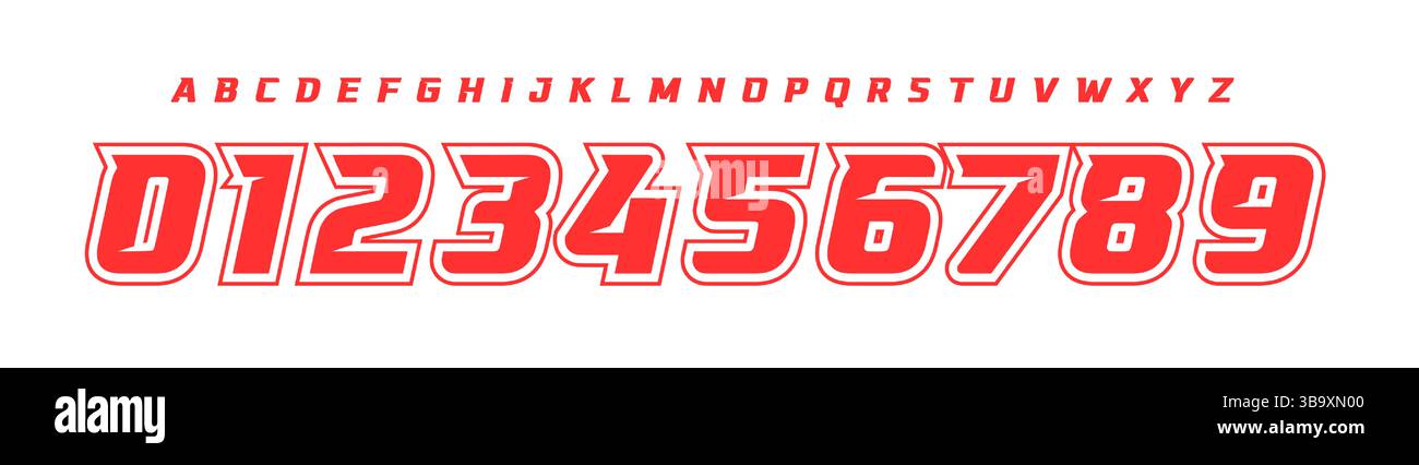 Futuristische Racing Number-Schriftart, starkes Fett schräges Alphabet für Motorsport, Fußball, Sportwagen-Branding, Rennveranstaltungen, E-Sport-Trikotnummern, oder schnell Stock Vektor
