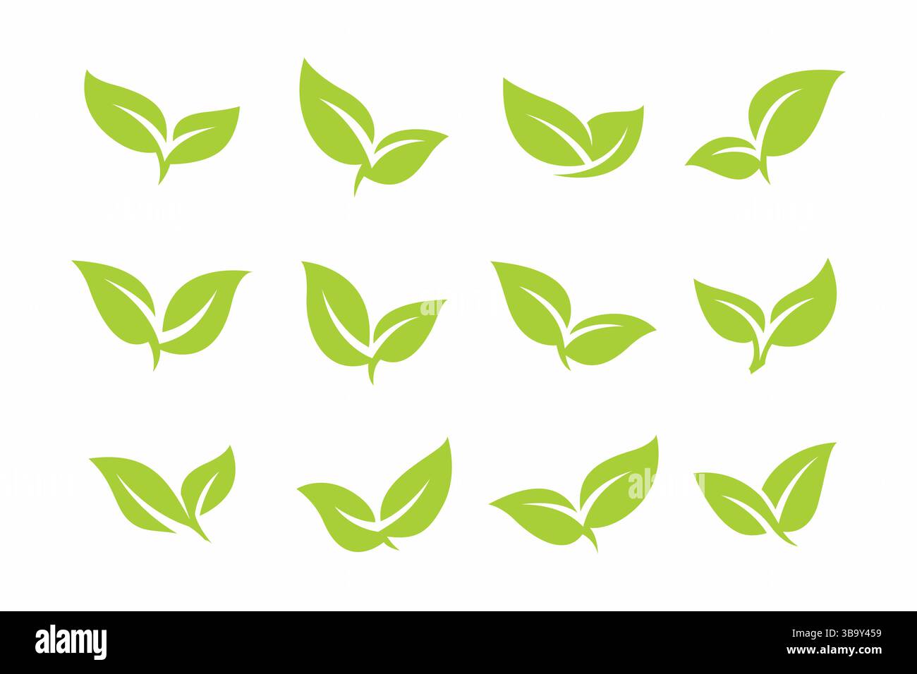 Set mit grünen Leaf-Symbolen für umweltfreundliche Etiketten, organisches Wachstum und Nachhaltigkeit Stock Vektor