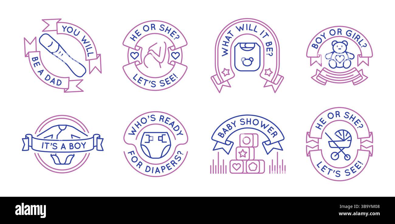 Emblem-Set für Gender Party und Babyparty Stock Vektor