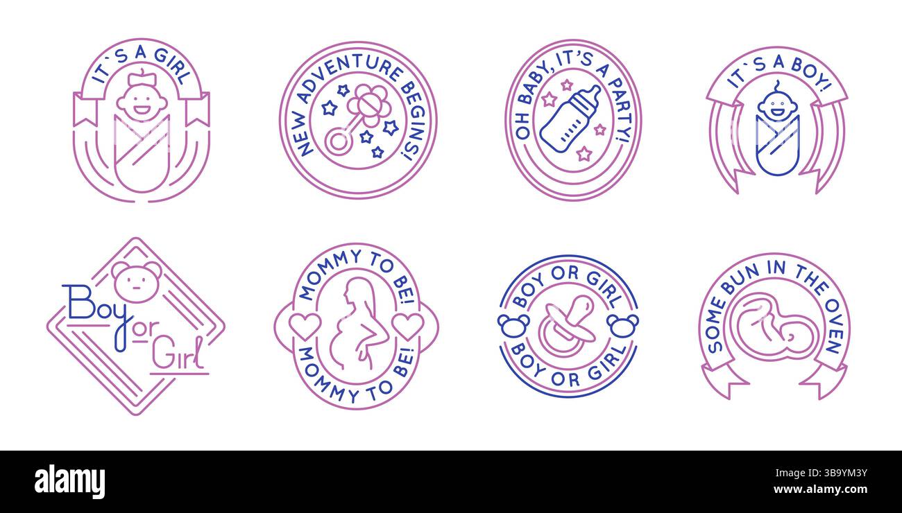 Emblem-Set für Gender Party und Babyparty Stock Vektor